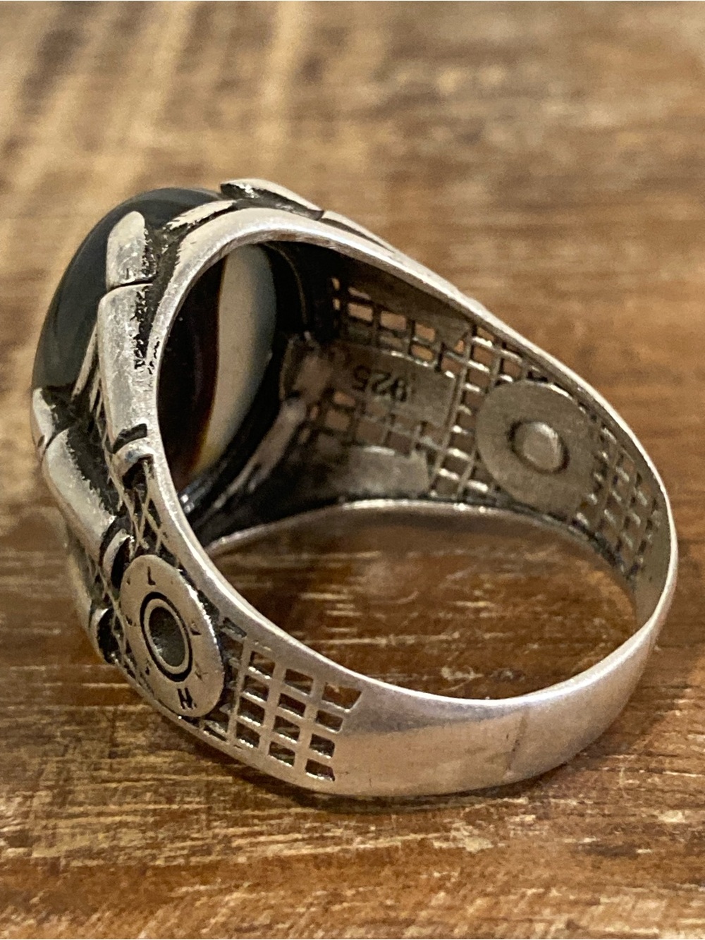 Sterling Silver Men's Statement Ring w/ Brown & Gray Cabochon Stone Dragon Claw - Picture 8 of 15